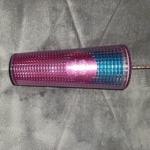 Pink and teal Starbucks cup